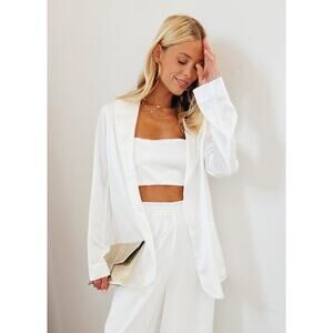 Show Me Your Mumu Felix Blazer in Ivory Luxe Satin XS